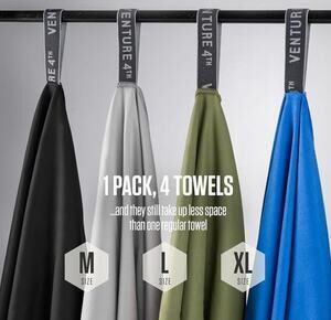 4pc Lightweight Quick Dry Towels. Microfiber Travel Towels, Easy to Pack- Medium